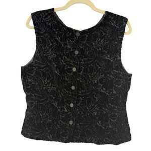 Vintage Merona Black Burnout Velvet Button Front Vest 90s Silk Blend Gothic Boho